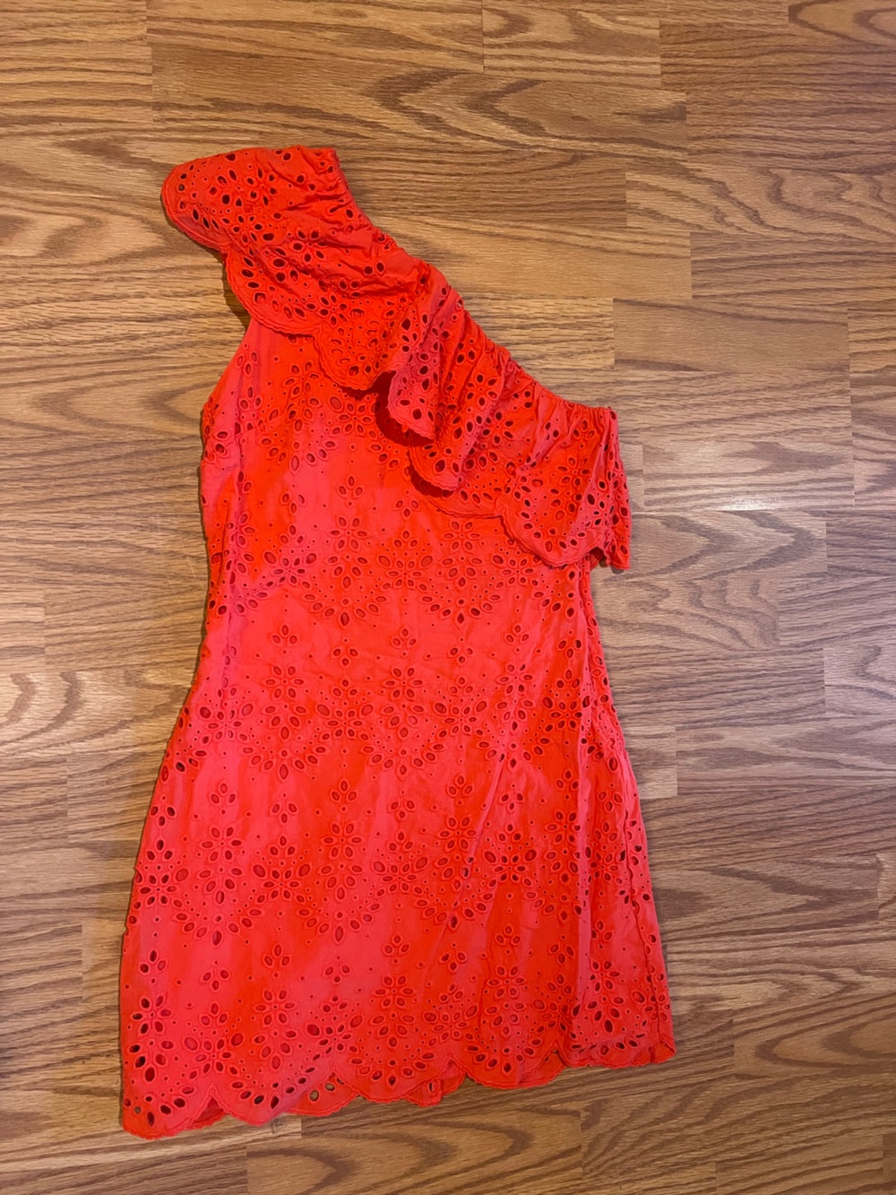 cupcakes & cashmere One-Shoulder Red Eyelet Ruffle Dress